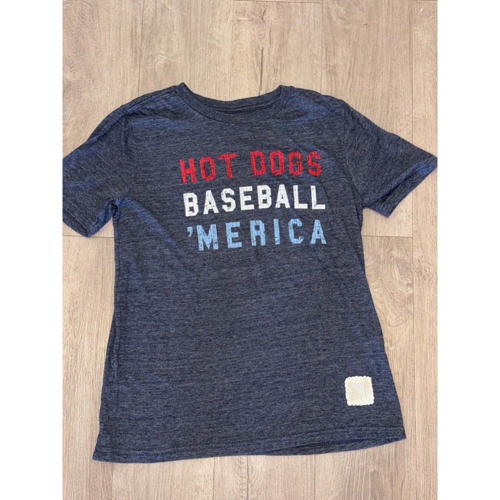 Original‎ Retro Brand T Shirt Youth Large Gray Graphic Hot Dogs Baseball America